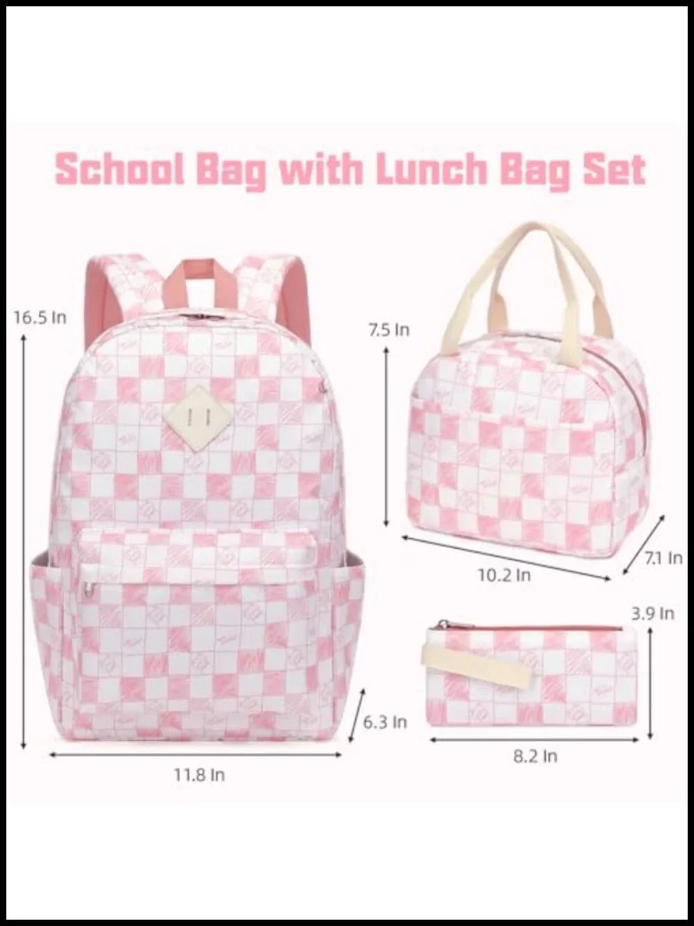 Girls' 3-Piece School Backpack Set with Lunch Box and Pencil Pouch, Polyester